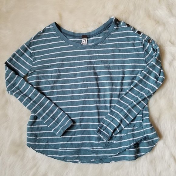 Free People We the Free Button Trim Striped Top XS - Picture 2 of 8